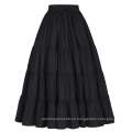 Belle Poque Mujer Negro Sólido Color Ancho De Algodón Falda Maxi Falda Larga BP000207-1